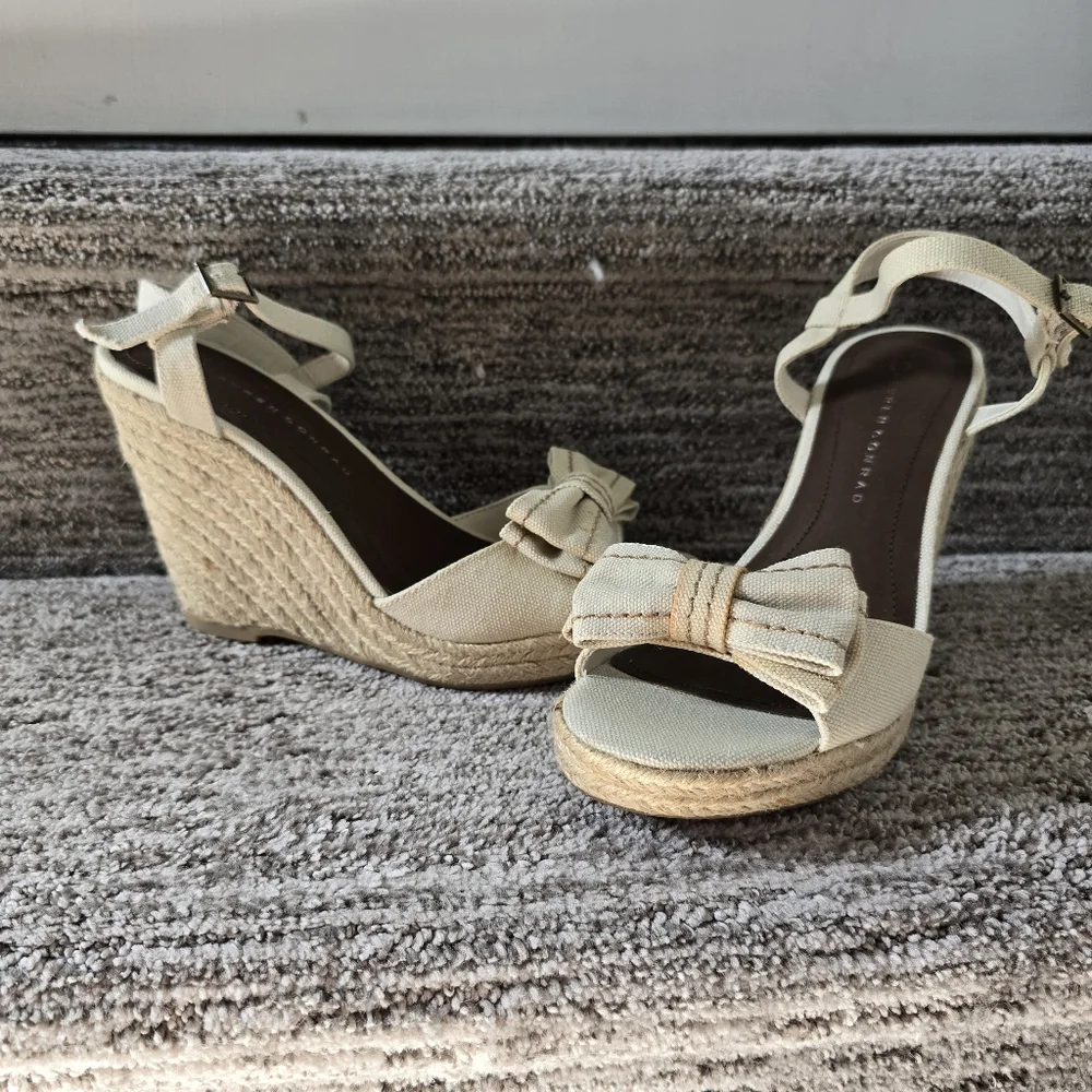 Lauren Conrad LC Women's Gwin Espadrille Wedge Sandals 7 Beige Bow NIB NWT